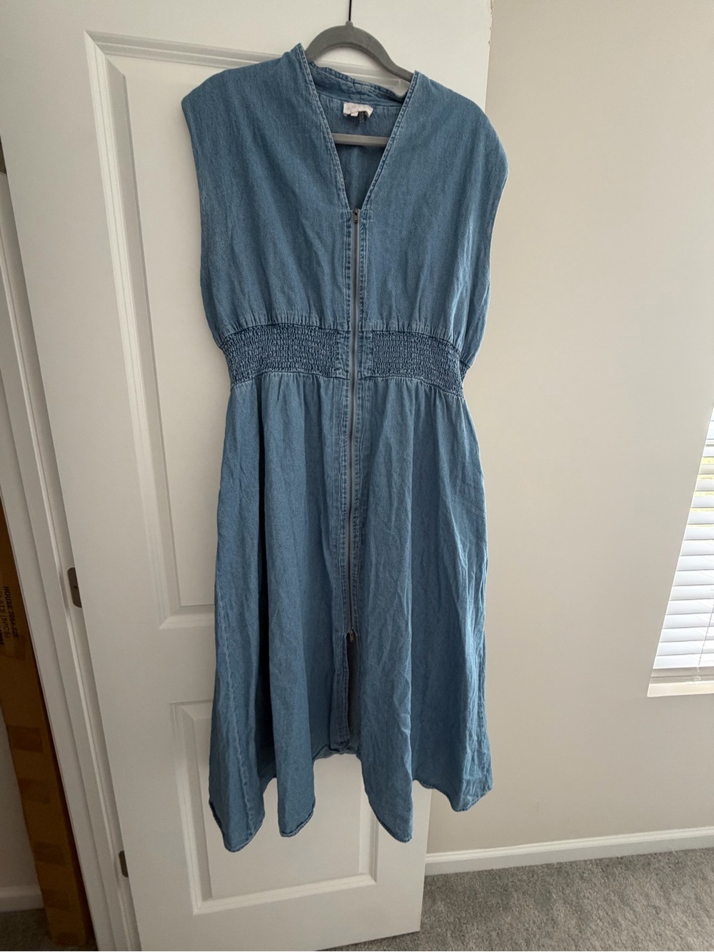entro Light Blue Denim Midi Dress with Front Zip